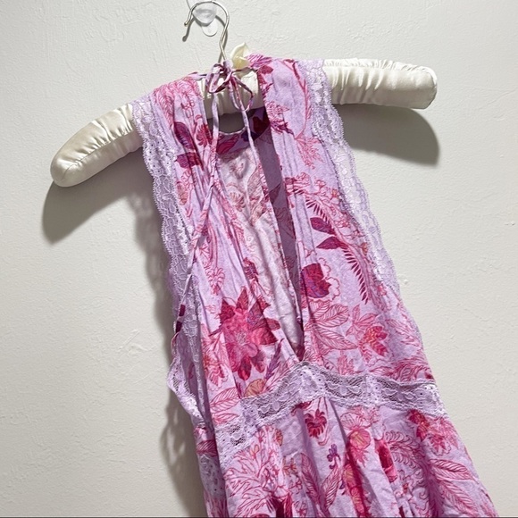 FREE PEOPLE Women’s Purple Floral SHE MOVES Chemise Dress High Neck Size XS - Picture 5 of 9